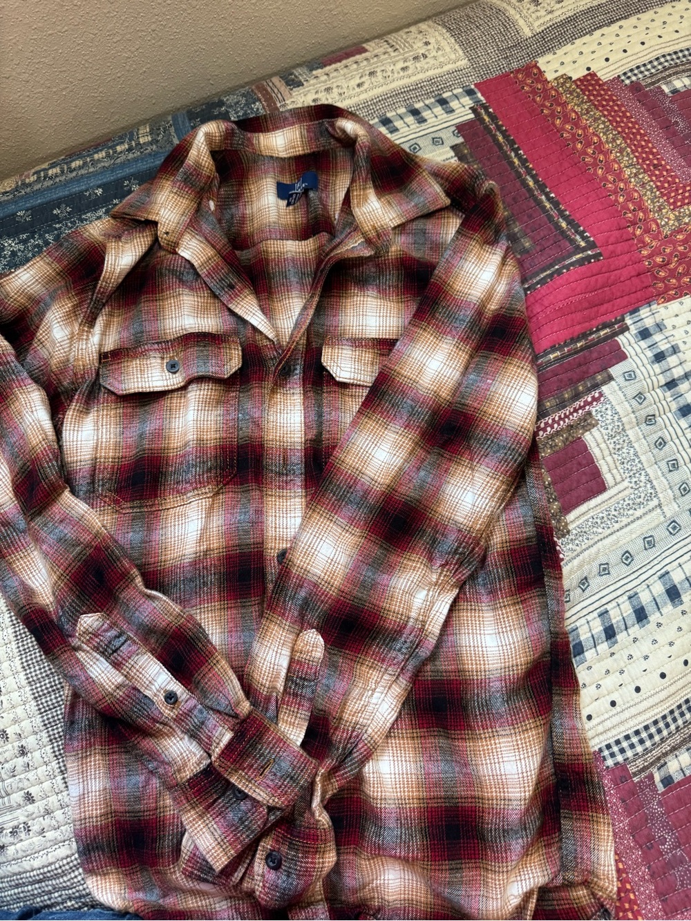George Plaid Button-Up Shirt in Red, Cream, Brown